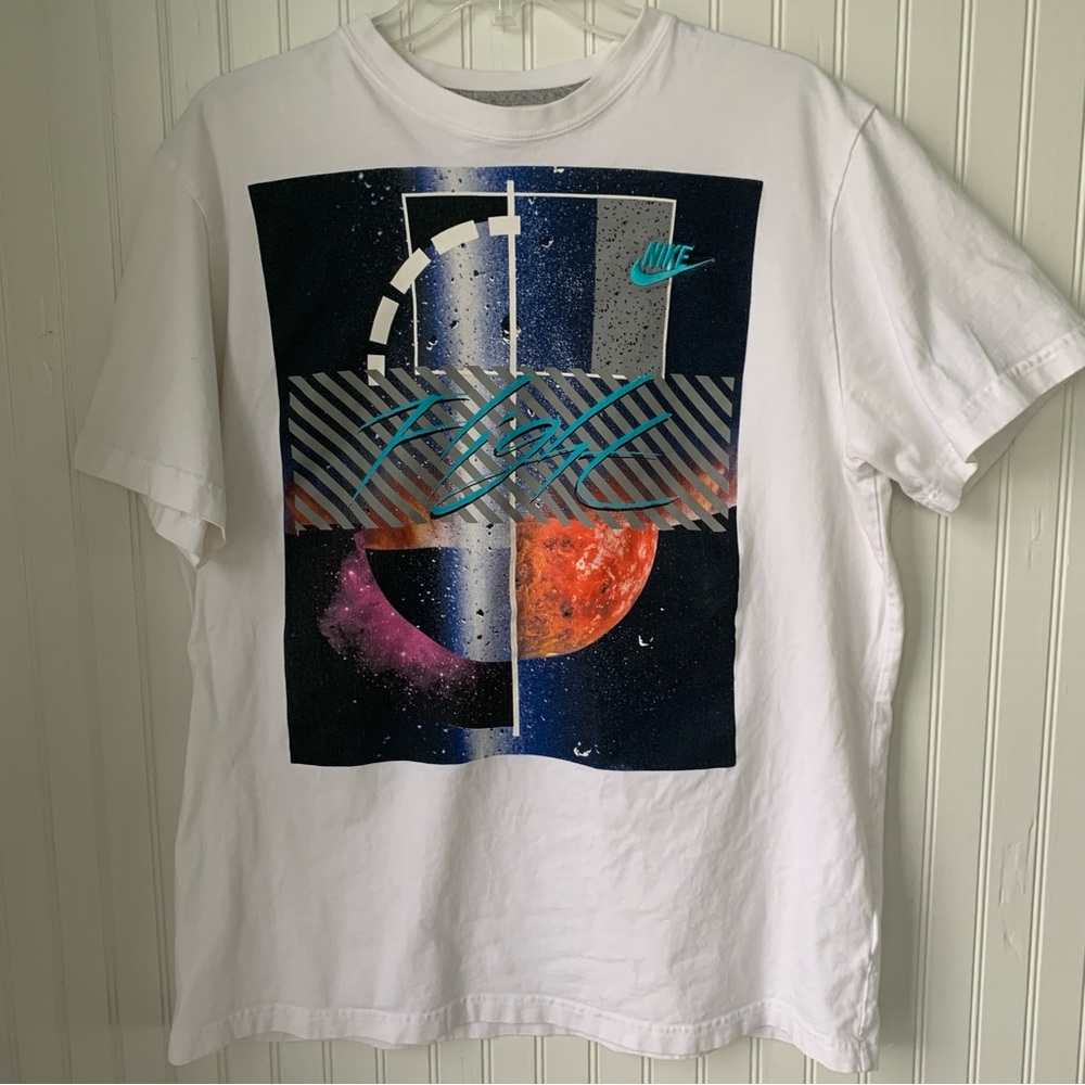 Nike (XL) Vintage T-Shirt - White w Nike Check Logo embroidered in Teal - Picture 2 of 4